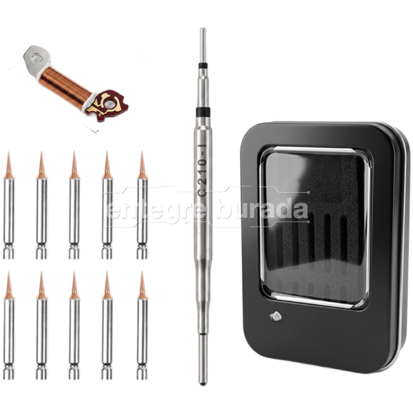C210 0.1mm Hassas Havya Ucu Seti – 10 Yedek Uçlu Jumper / Anakart Lehimleme — görsel 1